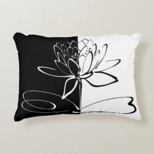 Yin Yang Black White Lotus Blossom Accent Pillow