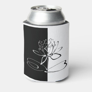 Yin Yang Black White Lotus Blossom Can Cooler