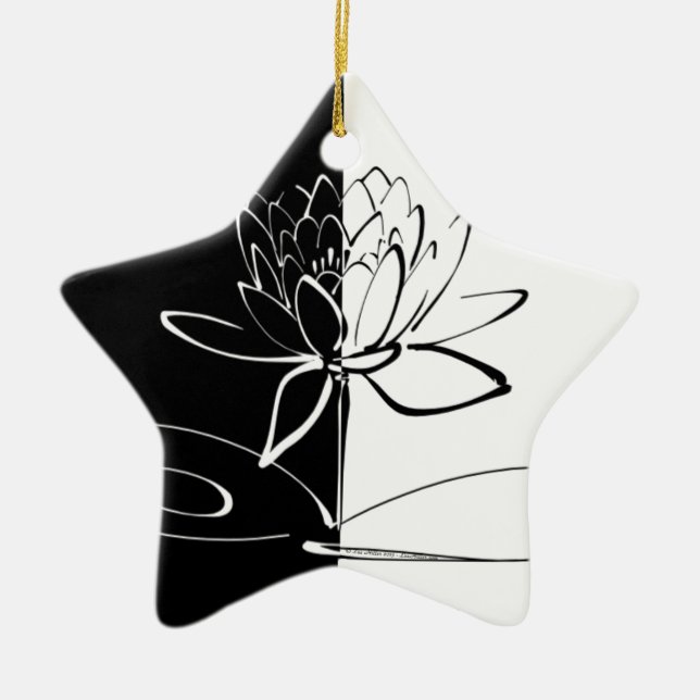 Yin Yang Black White Lotus Blossom Ceramic Ornament (Front)