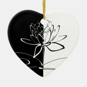 Yin Yang Black White Lotus Blossom Ceramic Ornament