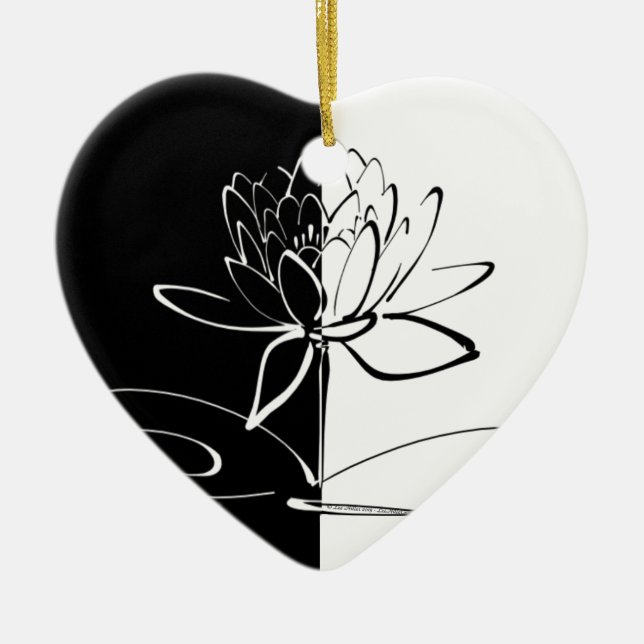 Yin Yang Black White Lotus Blossom Ceramic Ornament (Front)