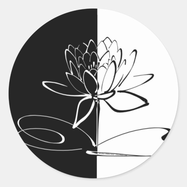 Yin Yang Black White Lotus Blossom Classic Round Sticker (Front)