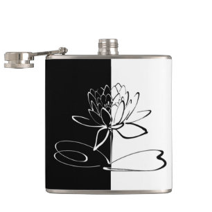 Yin Yang Black White Lotus Blossom Hip Flask