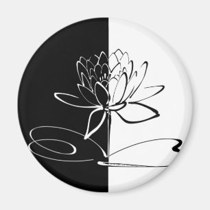 Yin Yang Black White Lotus Blossom Magnet