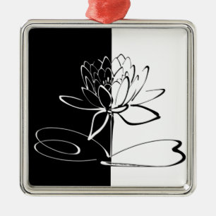 Yin Yang Black White Lotus Blossom Metal Ornament