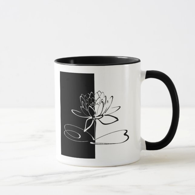 Yin Yang Black White Lotus Blossom Mug (Right)