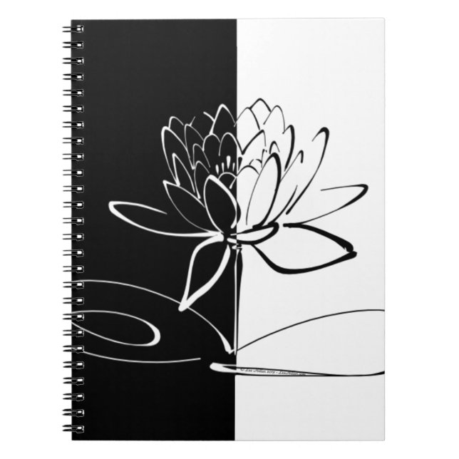 Yin Yang Black White Lotus Blossom Notebook (Front)