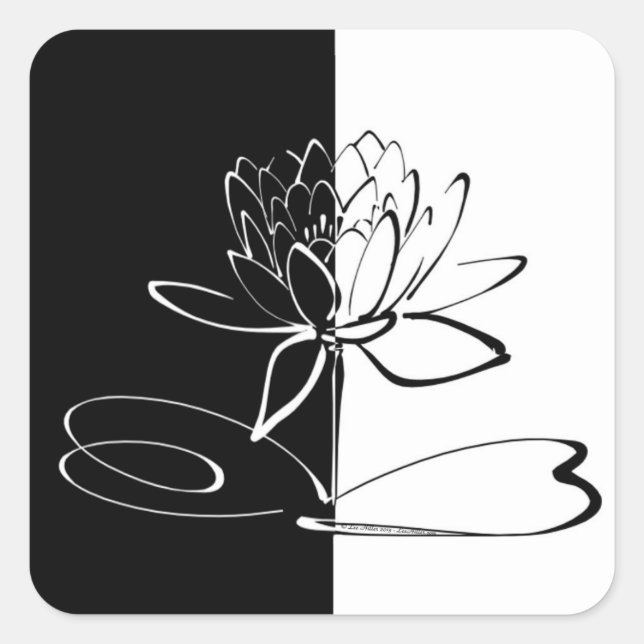 Yin Yang Black White Lotus Blossom Square Sticker (Front)