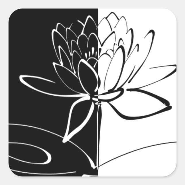 Yin Yang Black White Lotus Blossom Square Sticker (Front)