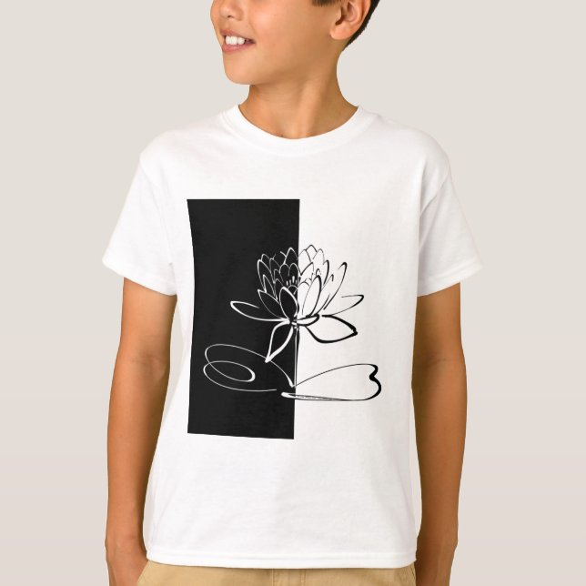 Yin Yang Black White Lotus Blossom T-Shirt (Front)