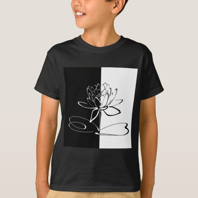 Yin Yang Black White Lotus Blossom T-Shirt (Front)