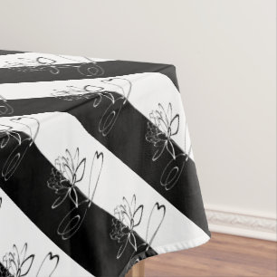 Yin Yang Black White Lotus Blossom Tablecloth