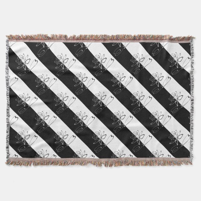 Yin Yang Black White Lotus Blossom Throw Blanket (Front)