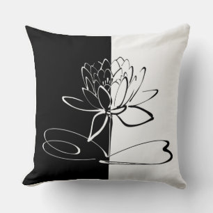 Yin Yang Black White Lotus Blossom Throw Pillow