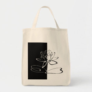Yin Yang Black White Lotus Blossom Tote Bag