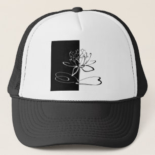 Yin Yang Black White Lotus Blossom Trucker Hat
