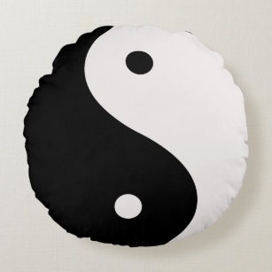 Yin Yang Black White Round Throw Pillow