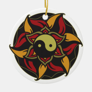 Yin Yang Blooming Lotus Ceramic Ornament
