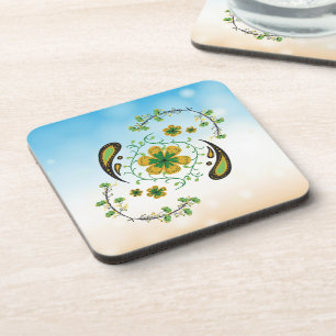 Yin‑Yang Blossom – Green & Gold Artwork Coaster