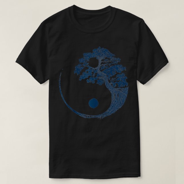 Yin Yang Blue Bonsai Tree Japanese Buddhist Zen Gi T-Shirt (Design Front)