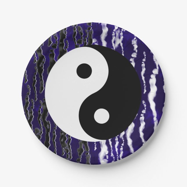 Yin Yang Blue Tranquillity Zen Energy Party Paper Plate (Front)
