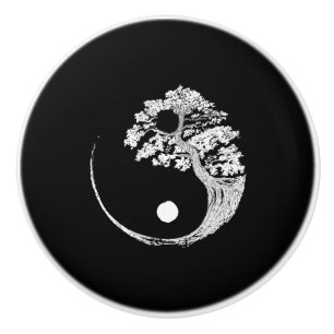 Yin Yang Bonsai Tree Japanese Buddhist Zen Ceramic Knob