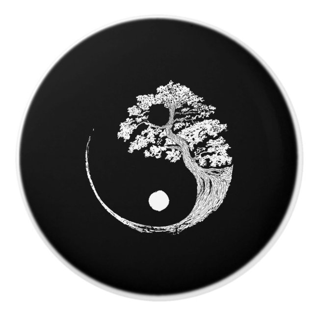Yin Yang Bonsai Tree Japanese Buddhist Zen Ceramic Knob (Front)