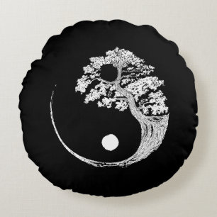 Yin Yang Bonsai Tree Japanese Buddhist Zen Round Pillow