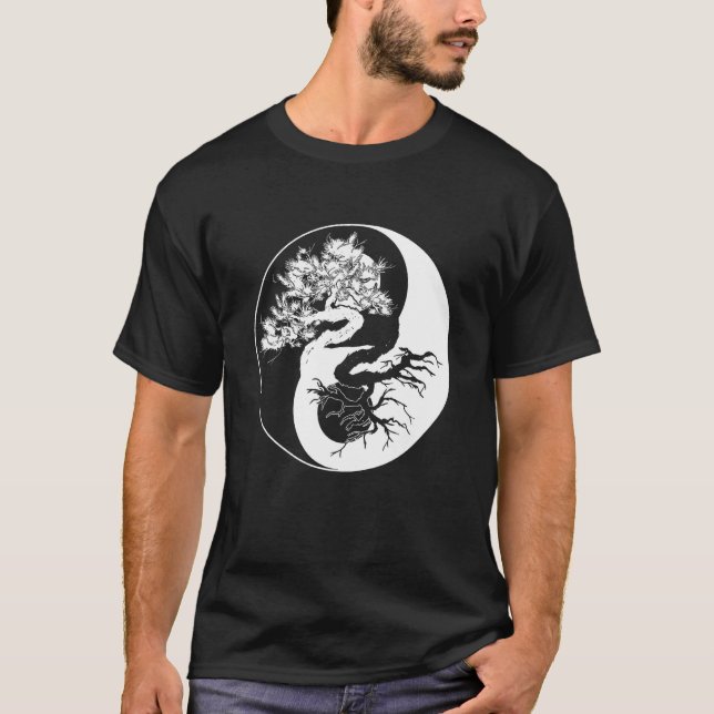 Yin Yang Bonsai Tree Japanese Buddhist Zen T-Shirt (Front)