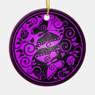 Yin Yang Butterflies, purple & black Ceramic Ornament