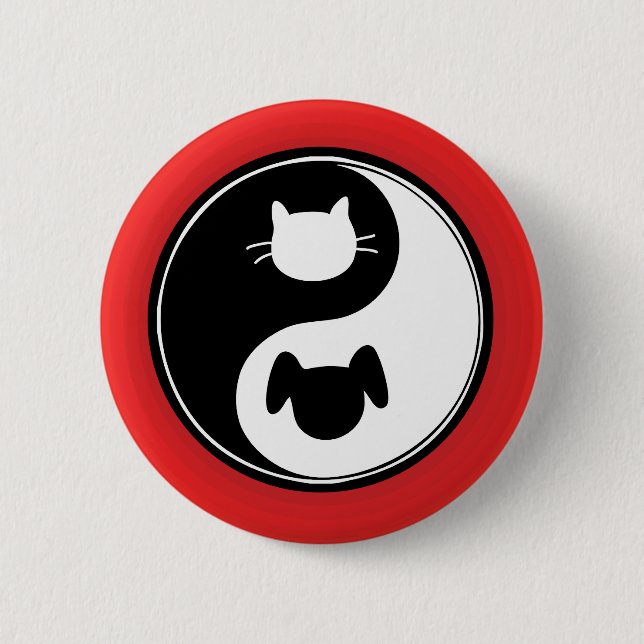 Yin Yang Cat Dog 2 Inch Round Button (Front)