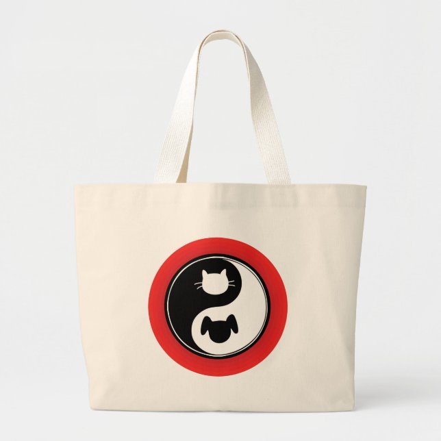 Yin Yang Cat Dog Large Tote Bag (Front)