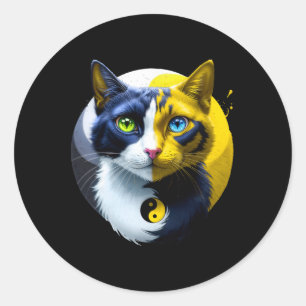 Yin Yang Cat Dual Yoga Spiritual Kitten Gift Mom K Classic Round Sticker