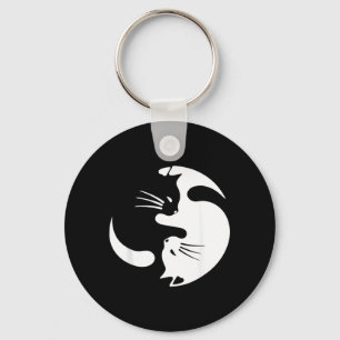 Yin Yang Cat Symbol Cute Black And White Cat Kitty Keychain