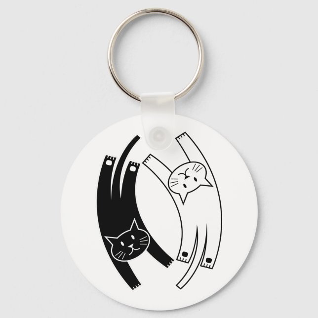 Yin & Yang Cats Keychain (on white) (Front)