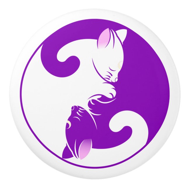 Yin Yang Cats Purple Decor Ceramic Knob (Front)