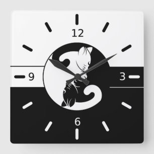 Yin yang cats square wall clock