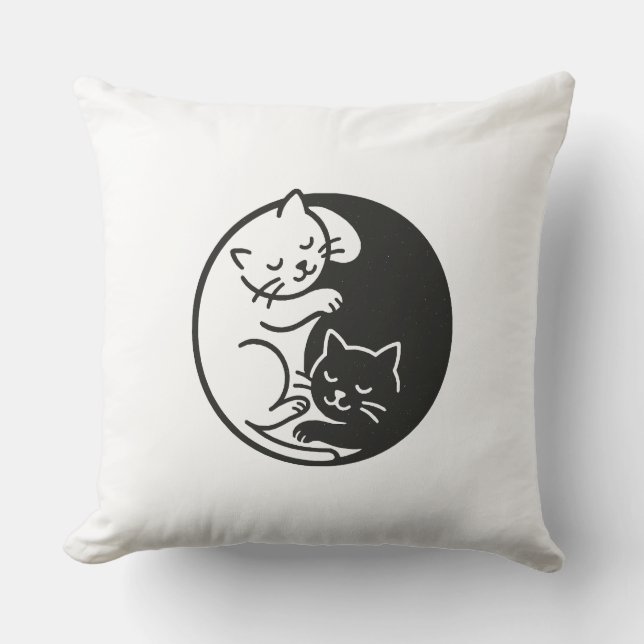 Yin Yang Cats Throw Pillow (Front)