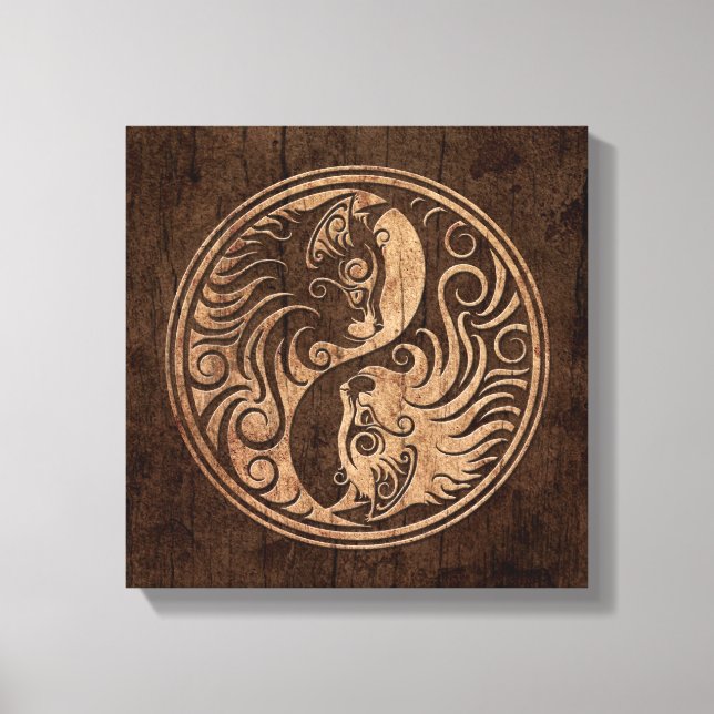 Yin Yang Cats with Wood Grain Effect Canvas Print (Front)