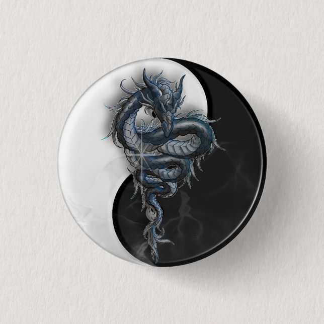 Yin Yang Chinese Dragon Badge 1 Inch Round Button (Front)