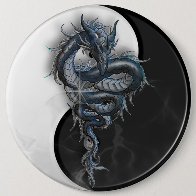 Yin Yang Chinese Dragon Colossal 6 Inch Badge Round Button (Front)