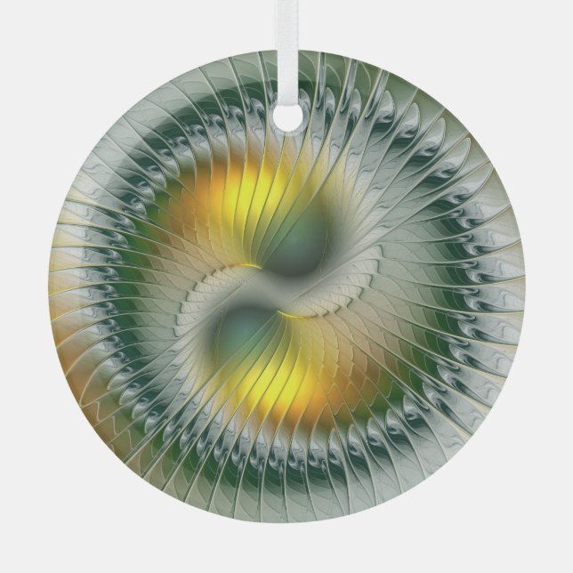 Yin Yang Christmas Colors Abstract Fractal Art Glass Ornament (Front)