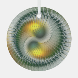 Yin Yang Christmas Colours Abstract Fractal Art Glass Ornament