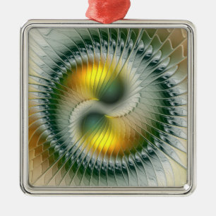 Yin Yang Christmas Colours Abstract Fractal Art Metal Ornament