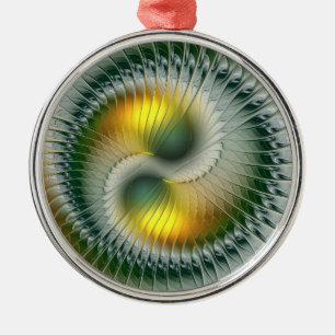 Yin Yang Christmas Colours Abstract Fractal Art Metal Ornament