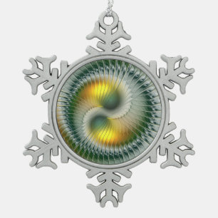 Yin Yang Christmas Colours Abstract Fractal Art Snowflake Pewter Christmas Ornament