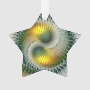 Yin Yang Christmas Colours Abstract Fractal Star Ornament