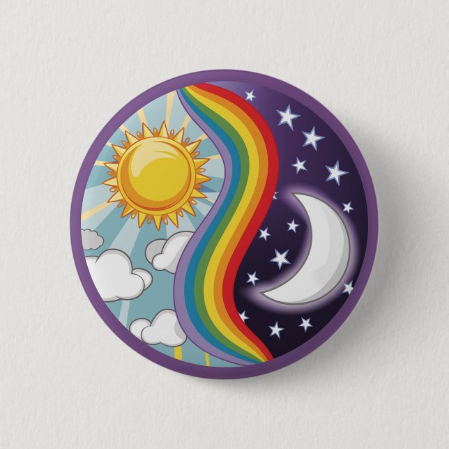 Yin Yang Circle day night rainbow sun moon 2 Inch Round Button (Front)
