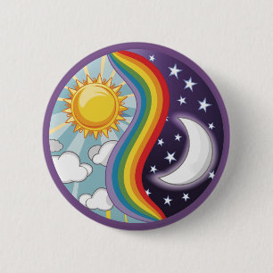 Yin Yang Circle day night rainbow sun moon 2 Inch Round Button