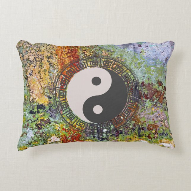 Yin Yang Colourful Grunge Accent Pillow (Front)